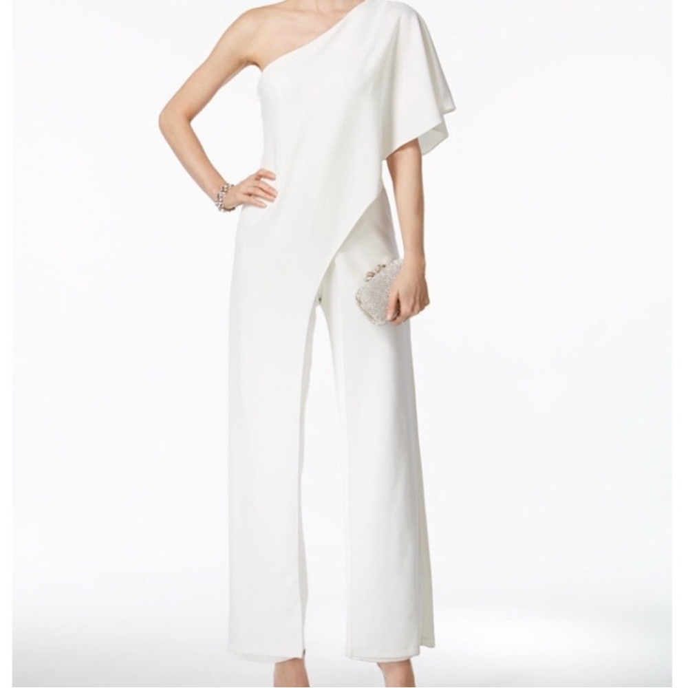 Adrianna Papell White One-Shoulder Jumpsuit